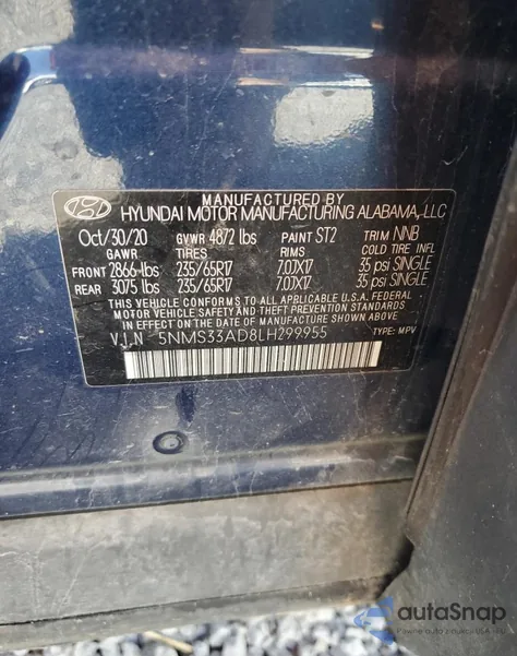 2020 Hyundai Santa Fe Sel from USA, damaged, VIN 5NMS33AD8LH299955